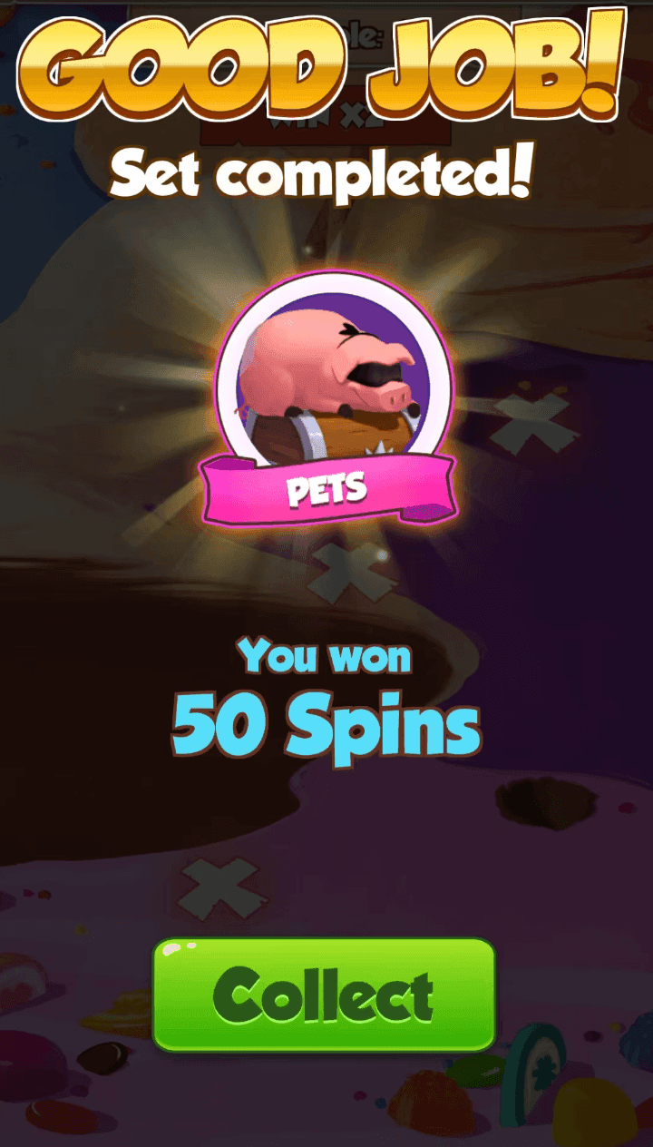 Coin Master completed card set reward screen
