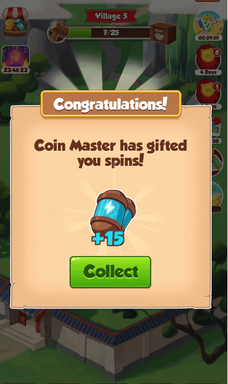 Coin Master free spins collect reward screenshot