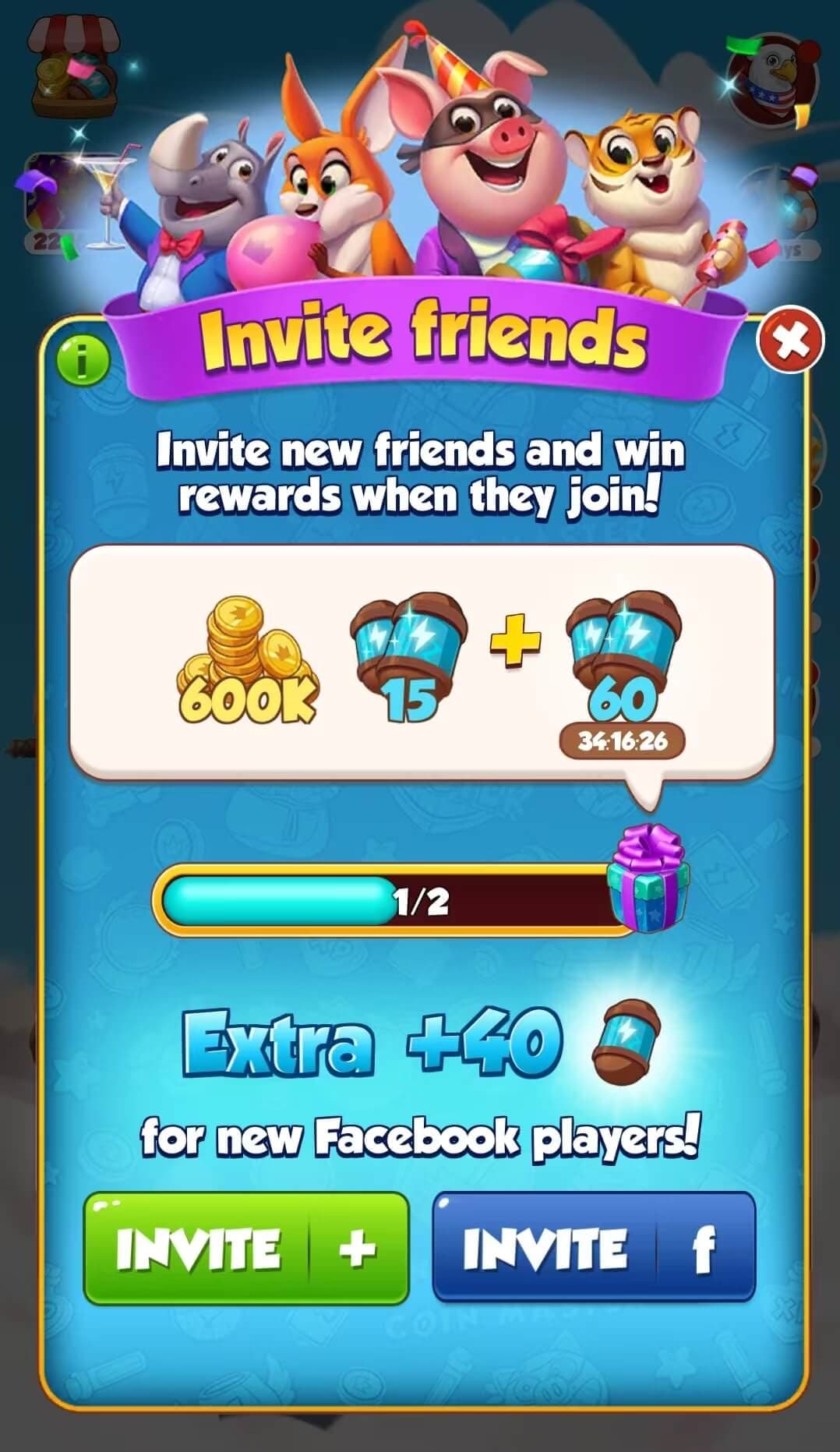 Coin Master invite friends reward screen